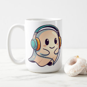Caneca De Café Fantasma Bonito Ouvindo Música com Fone de Ouvido