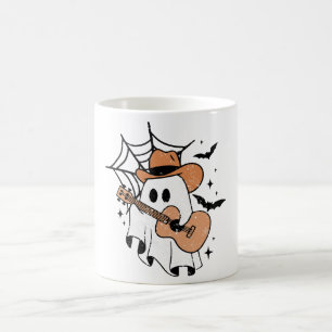Caneca De Café Fantasma Bonito Tocando Violão-Dia de as Bruxas en
