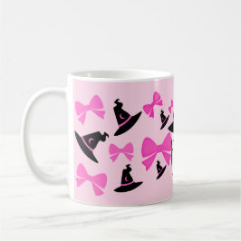 Caneca De Café Fantasma Coquette Rosa com Arcos no Halloween