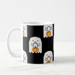 Caneca De Café Fantasma da arte em Pixel: Padrão de Halloween