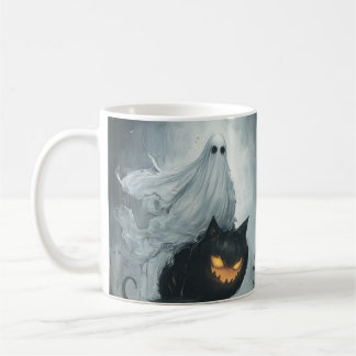 Caneca De Café Fantasma das Halloween Andando a Gato Negro