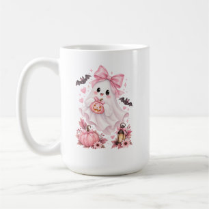 Caneca De Café Fantasma de Halloween com Laço Rosa Fofo