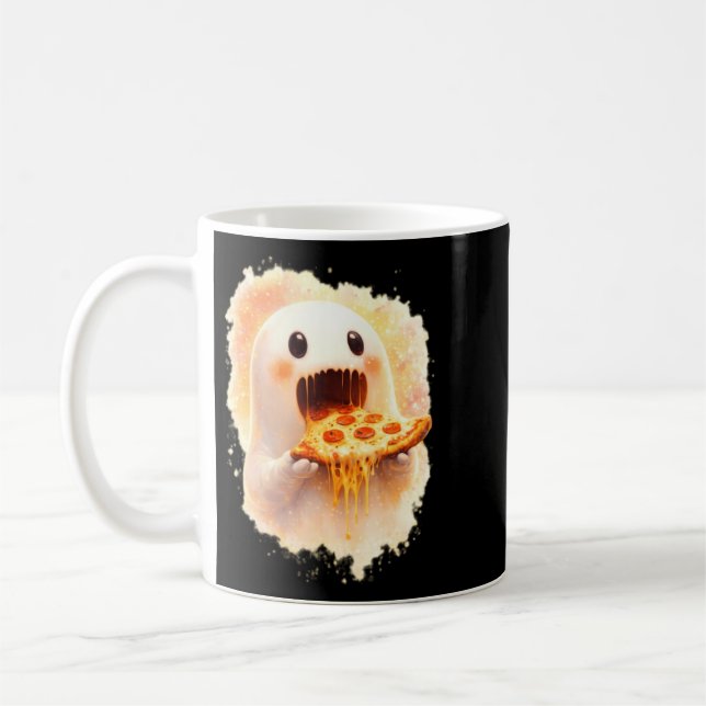 Caneca De Café Fantasma de Pizza Fofo Comendo Pizza Comida Divert (Esquerda)