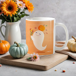Caneca De Café Fantasma e Flores Cuta das Halloween