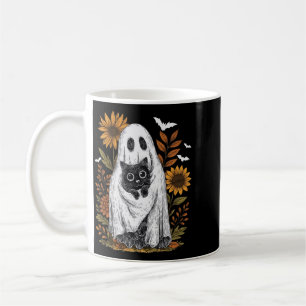 Caneca De Café Fantasma Engraçado Segurando Gato Preto Halloween