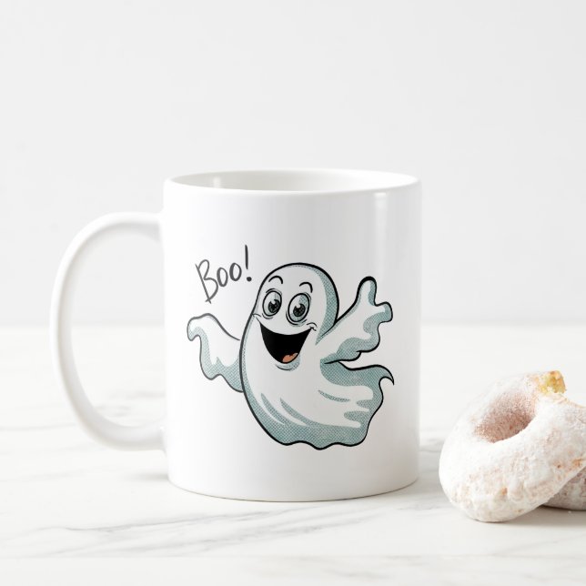 Caneca De Café Fantasma Feliz (Com Donut)