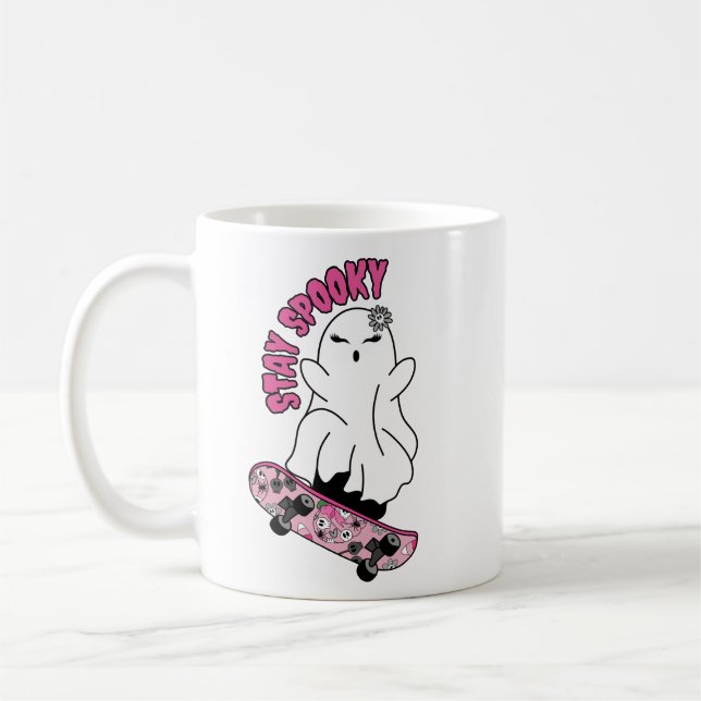 Caneca De Café Fantasma "Fique Louco" em um skate - Legal rosa (Esquerda)
