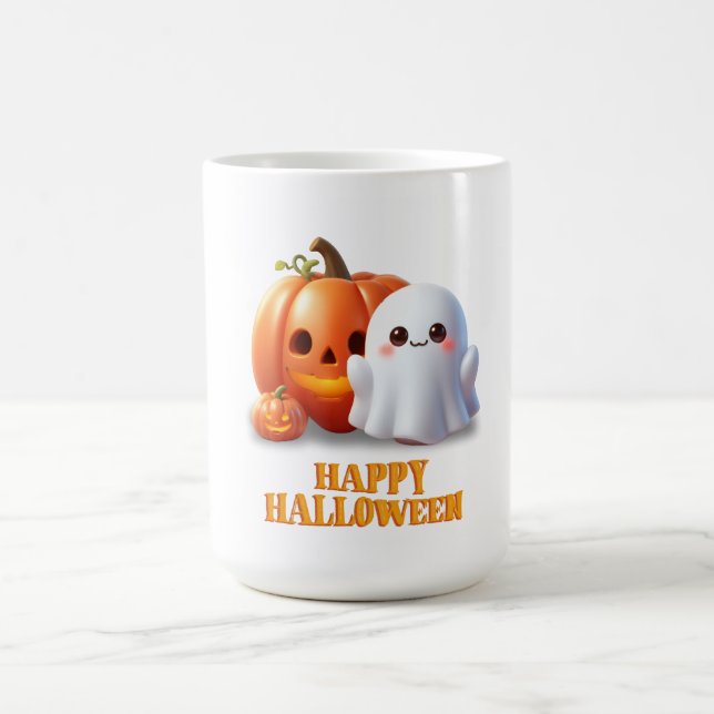Caneca De Café Fantasma Fofo & Abóbora Feliz Halloween  (Centro)