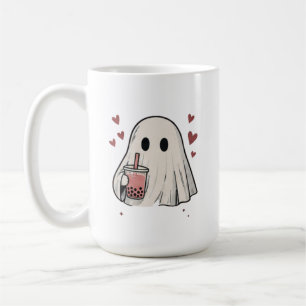 Caneca De Café Fantasma Fofo Bebendo Boba Milk Tea Corações Estét