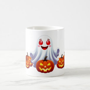 Caneca De Café Fantasma Fofo Com Abóboras Brilhantes Magia de Hal