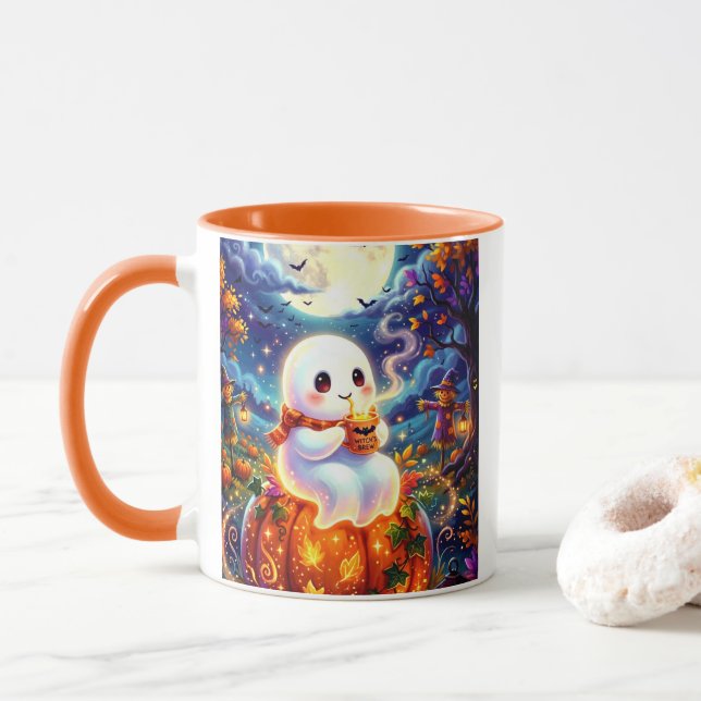 Caneca de Café Fantasma Fofo com Poção de Bruxa (Com Donut)