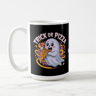 Caneca De Café Fantasma Fofo Comendo Pizza Diversão Assustadora T