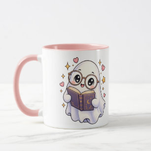 Caneca de Café Fantasma Fofo Lendo um Livro