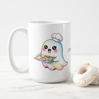 Caneca De Café Fantasma Kawaii Chef Com Cookies De Natal