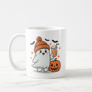 Caneca De Café Fantasma, Morcegos, Abóbora E Bebida, Feliz Hallow