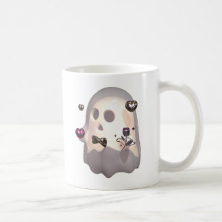 Caneca De Café Fantasma Romântico com Corações Metálicos e Flor 3