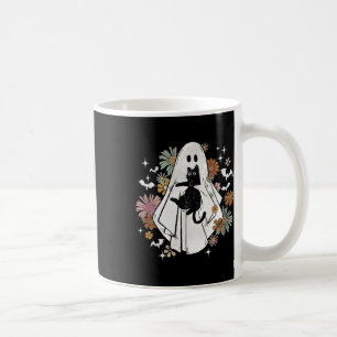Caneca De Café Fantasma Spooky Segurando Cabelo Floral Negro