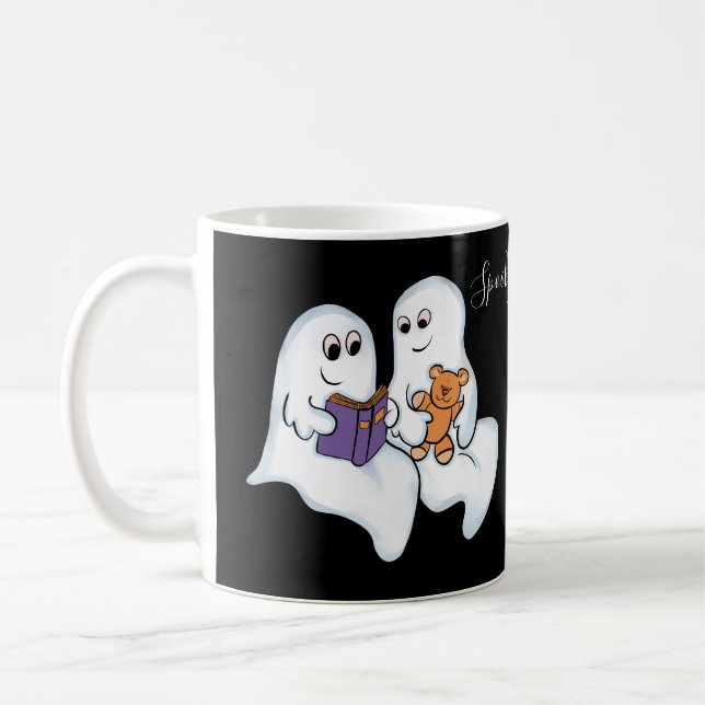 Caneca De Café Fantasmas bonitos lendo juntos no Halloween (Esquerda)
