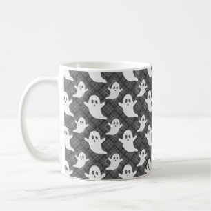 Caneca De Café Fantasmas de Halloween em Xadrez Preto