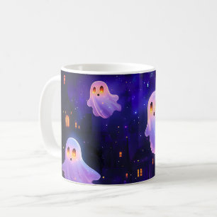 Caneca De Café Fantasmas de Voo de Cartoon no Halloween Meia-Noit