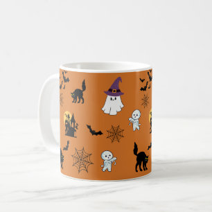 Caneca de Café Fantasmas Gatos Morcegos Halloween