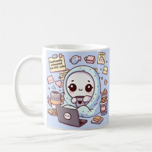 Caneca De Café Fantasminha Kawaii Exausto Emocionalmente mas Aind