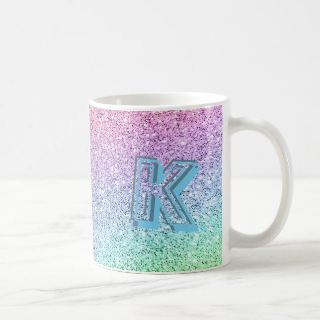 Caneca De Café Fantástico Pastel Glitter Monograma Personalizado (Direita)
