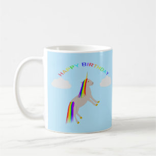 Caneca De Café Fantasy Aniversário Unicórnio Arco-Íris e Nuven
