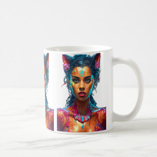 Caneca De Café Fantasy Art Vibrant Colors Mystical Portrait Abstr