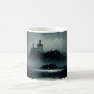 Caneca De Café Fantasy Island Lighthouse Misty Foggy Dark Night