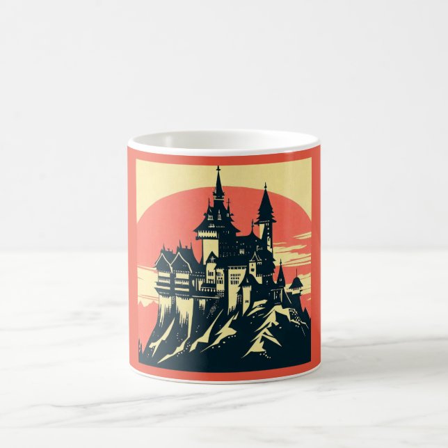 Caneca De Café Fantasy Medieval Castle - Woodcut 4 (Centro)