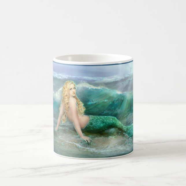 Caneca De Café Fantasy Sereia em Shore com Ondas Aqua (Centro)