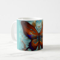 Fantasy Steampunk Orange Butterfly Aqua Watercolor