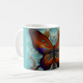 Caneca De Café Fantasy Steampunk Orange Butterfly Aqua Watercolor