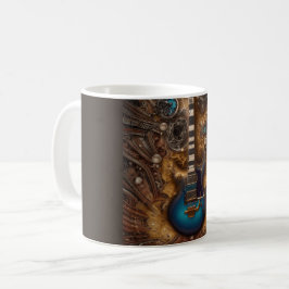 Caneca De Café Fantasy Steampunk Vintage Blue Guitar Watercolor