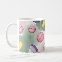 Caneca De Café Farmacêutico Fundo Cinza Comprimidos Roxos