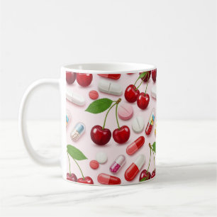 Caneca De Café Farmacêutico Pílulas Rosa Cerejas Vermelhas