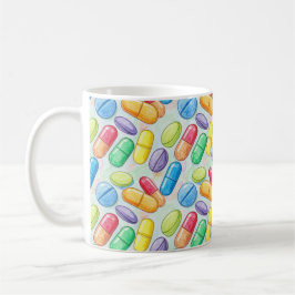 Caneca De Café Farmacêutico Pincel Aquarela Comprimidos Vermelhos