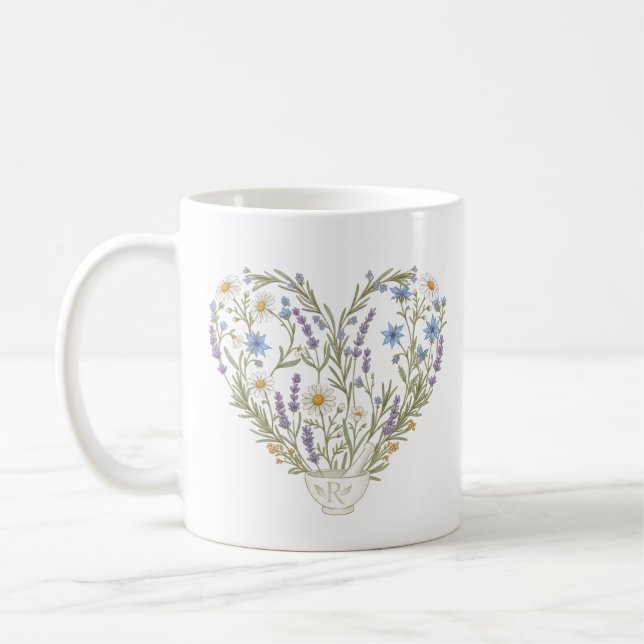 Caneca De Café Farmácia Botânica Coração Ervas Flor (Esquerda)