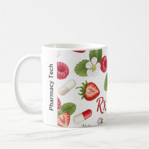 Caneca De Café Farmácia personalizada de Berry, Flor e Símbolo RX