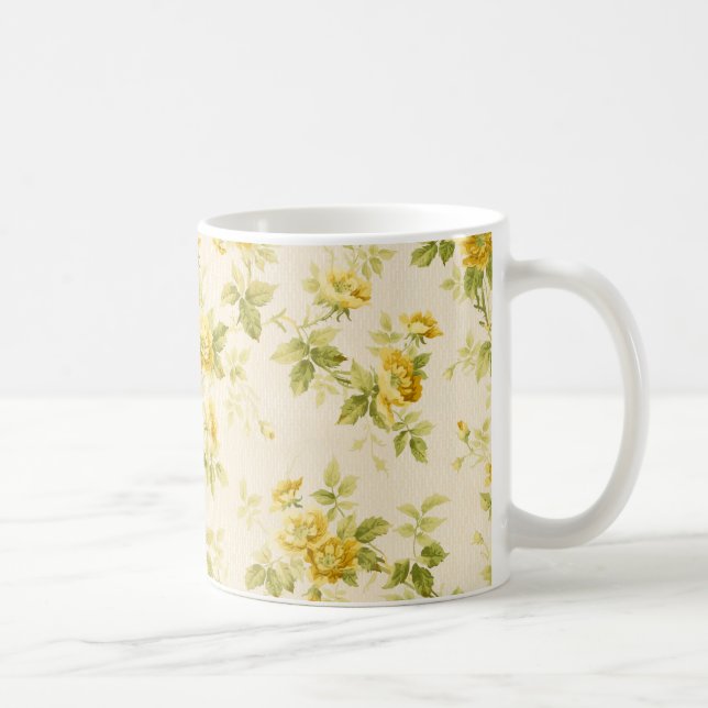 Caneca De Café Farmhouse Amarelo-Ouro bonito Floral (Direita)