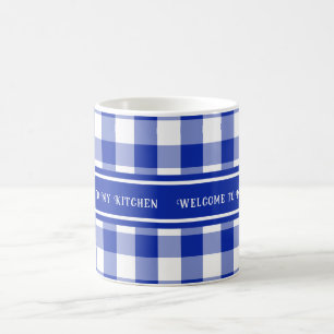 Caneca De Café Farmhouse Blue White Xadrez Mug
