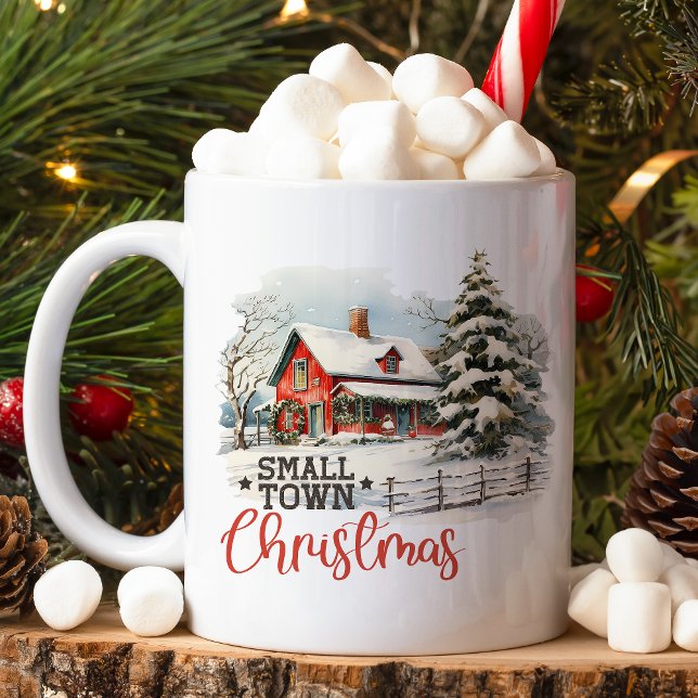 Caneca De Café Farmhouse Russo de Natal de Pequena Cidade (Criador carregado)