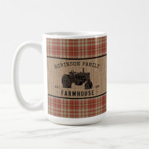 Caneca De Café Farmhouse Trator Vermelho Xadrez Invólucro Grande