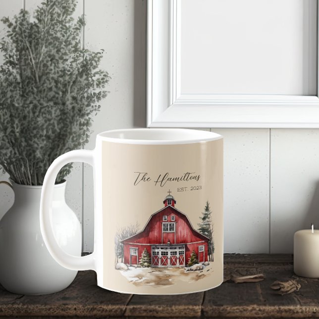 Caneca De Café Farmhouse Watercolor Barn Country Personalizado (Criador carregado)