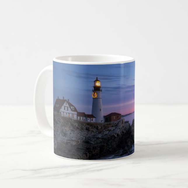 Caneca De Café Faróis | Farol de Cabo Elizabeth Maine (Frente Esquerda)