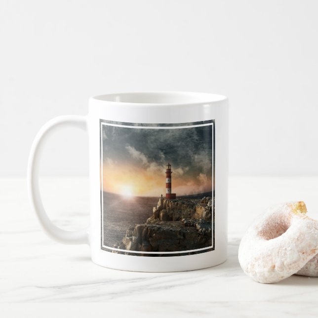 Caneca De Café Faróis | Farol vermelho e branco (Com Donut)
