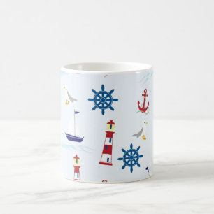 Caneca De Café Farol, Âncora, Roda, Gaivota e Barco