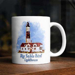 Caneca De Café Farol Big Sable Point Aquarela - Michigan