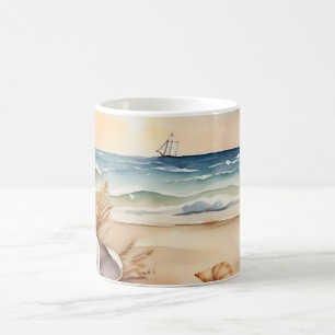 Caneca De Café Farol de Aquarela e Praia